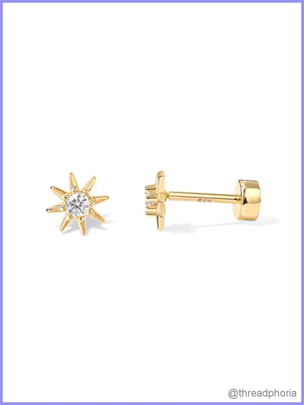 14K Gold Plated CZ Star Flat Back Stud Earrings for Women Hypoallergenic Screw